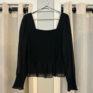Nine West Black Smocked Blouse